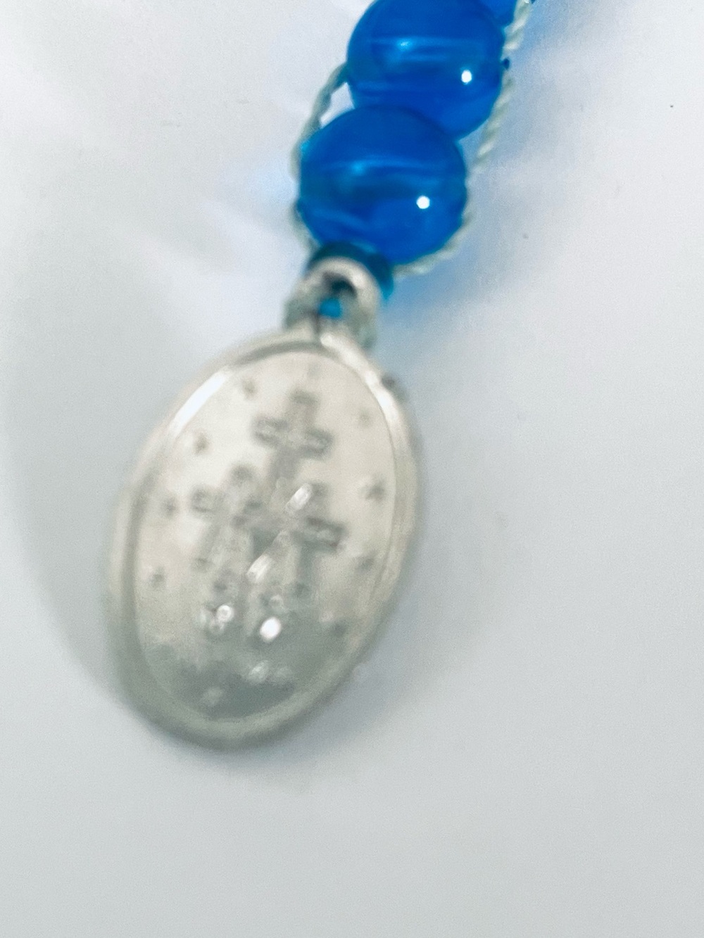 Blue Beaded Rosary Bracelet with Silver Medal - Picture 3 of 6